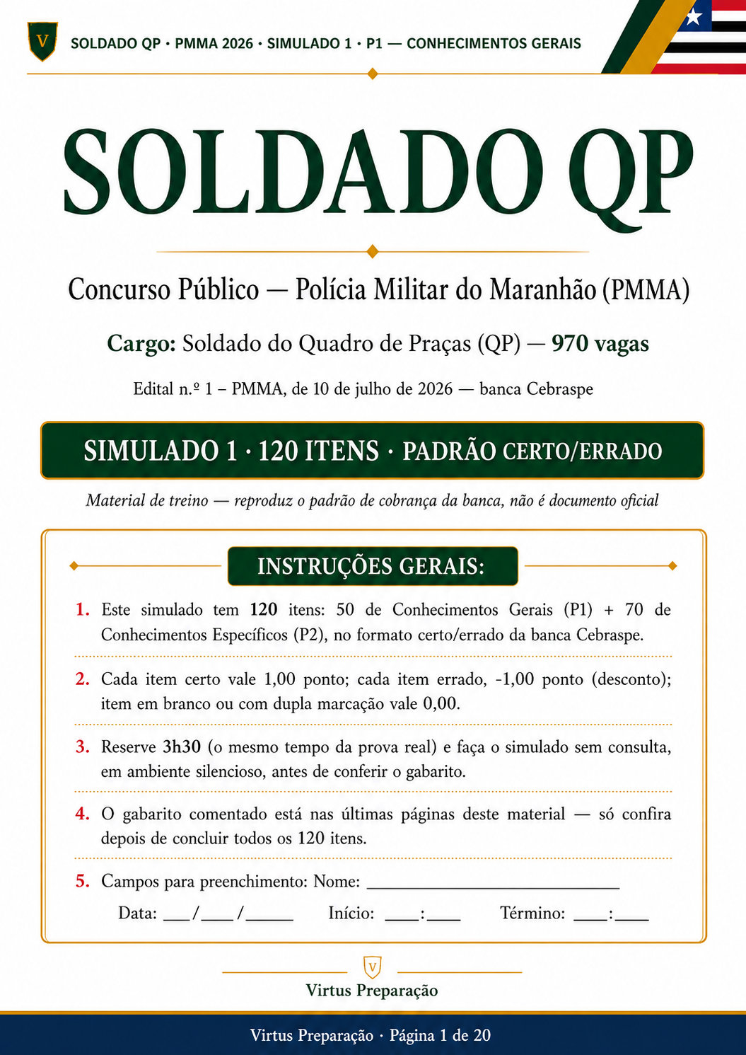 Capa do Simulado 1 — Soldado QP PMMA 2026