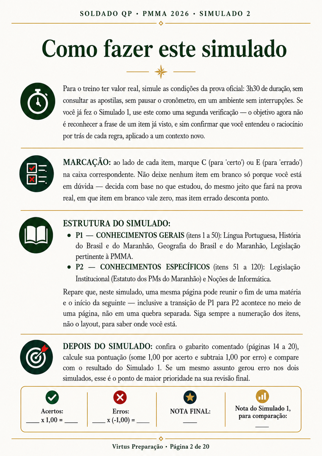 Instruções de como fazer o simulado